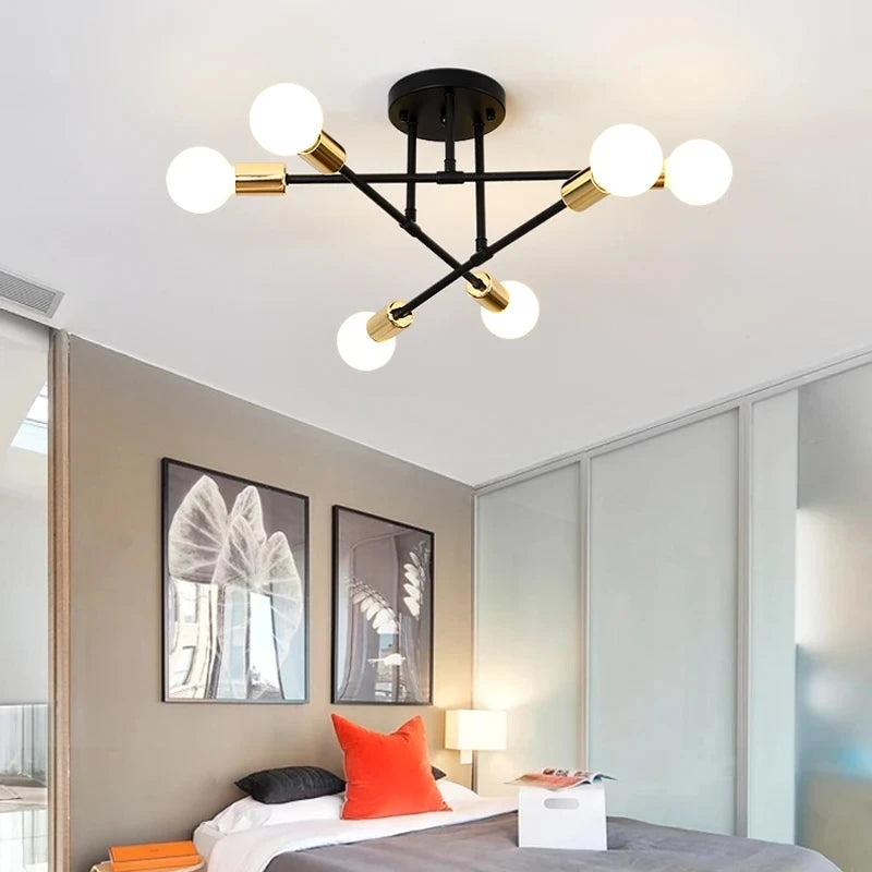 Vintage Ceiling Lamp Pendant Lamp Multiple E27 Lamp Base 6 Heads Black/White/Gold For Living Room Modern Simplicity LED Ceiling