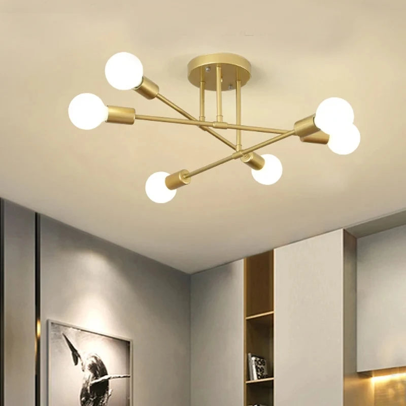 Vintage Ceiling Lamp Pendant Lamp Multiple E27 Lamp Base 6 Heads Black/White/Gold For Living Room Modern Simplicity LED Ceiling