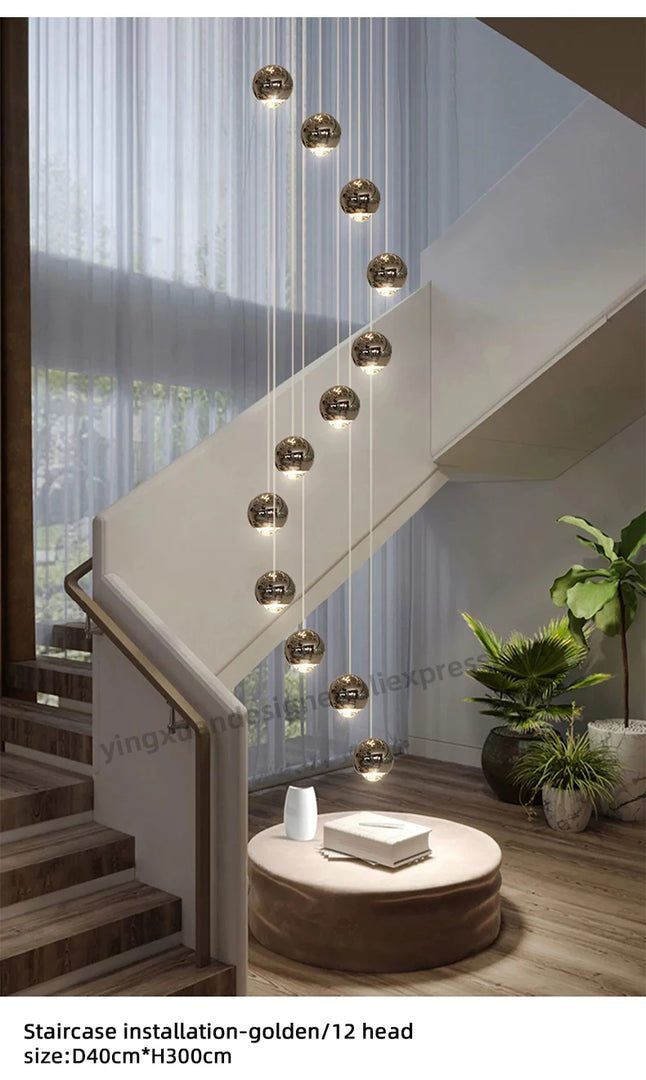 Nordic Minimalist Staircase Lighting Chandelier Living Room Suspended Ceiling Lamp Loft Lighting Circular Staircase Chandelier