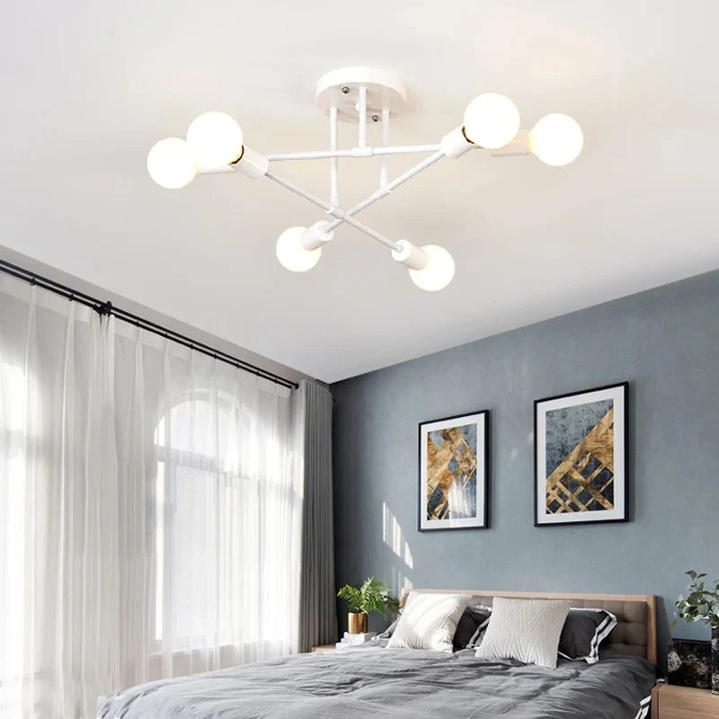 Vintage Ceiling Lamp Pendant Lamp Multiple E27 Lamp Base 6 Heads Black/White/Gold For Living Room Modern Simplicity LED Ceiling