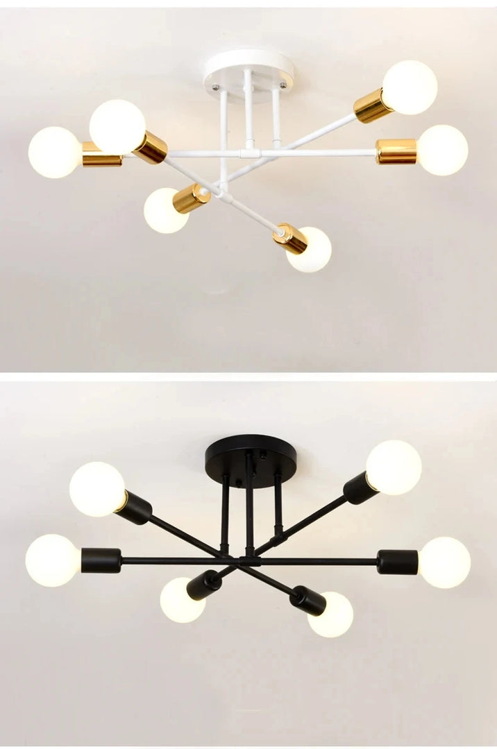 Vintage Ceiling Lamp Pendant Lamp Multiple E27 Lamp Base 6 Heads Black/White/Gold For Living Room Modern Simplicity LED Ceiling