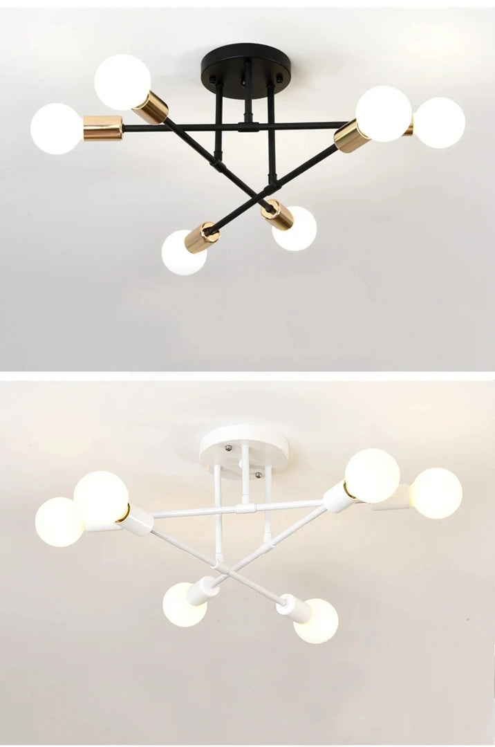 Vintage Ceiling Lamp Pendant Lamp Multiple E27 Lamp Base 6 Heads Black/White/Gold For Living Room Modern Simplicity LED Ceiling