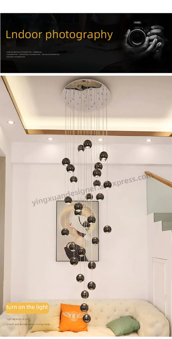 Nordic Minimalist Staircase Lighting Chandelier Living Room Suspended Ceiling Lamp Loft Lighting Circular Staircase Chandelier